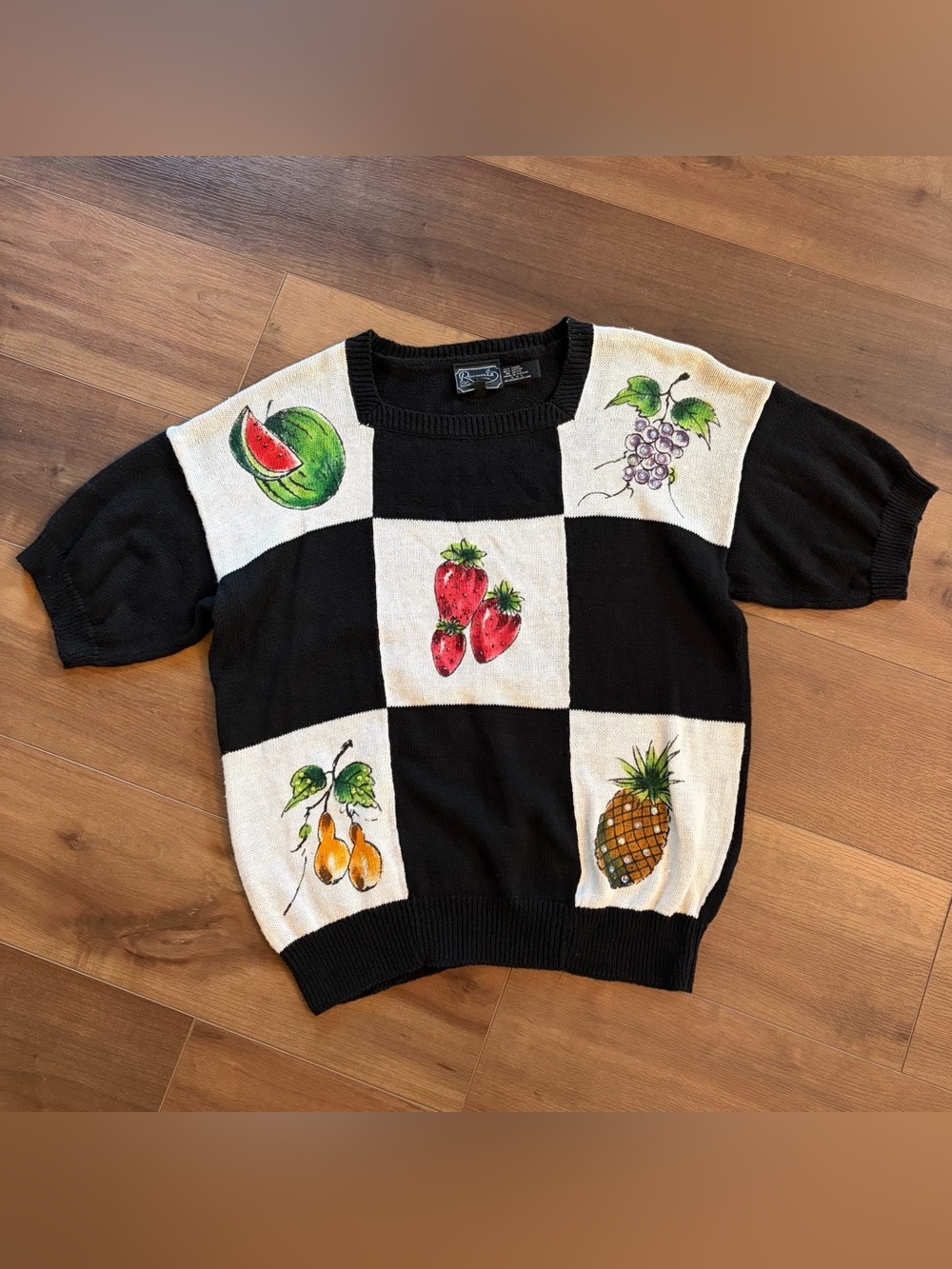 Vintage 90s Summer Cottagecore Grandmacore Novelty Knit Sweater Short Sleeve Top